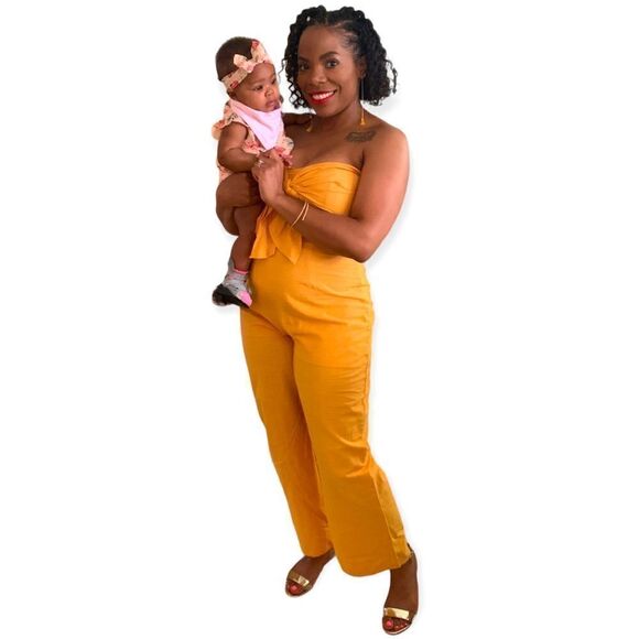 Favlux Fashion Women’s Yellow Sleeveless Tie Front Straight Leg Jumpsuit Large - Picture 1 of 16